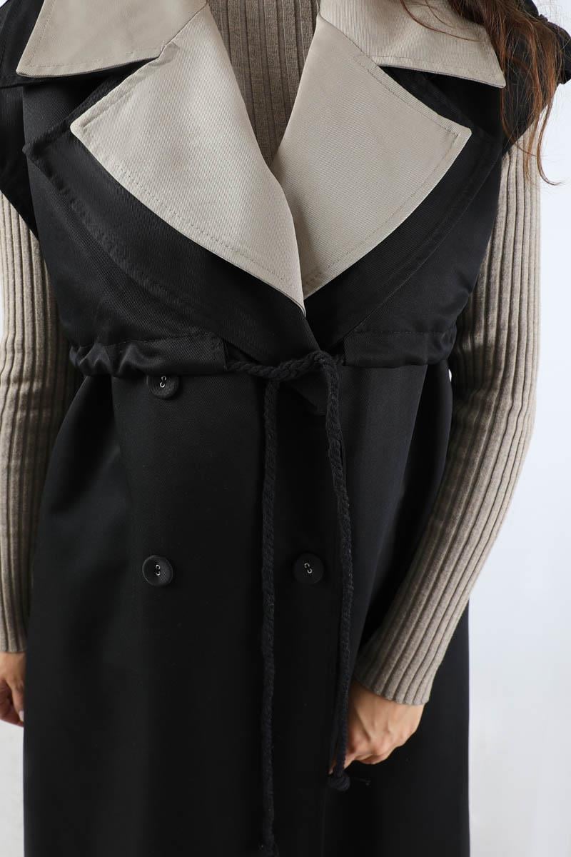 Garnili Yelek Trençkot Siyah