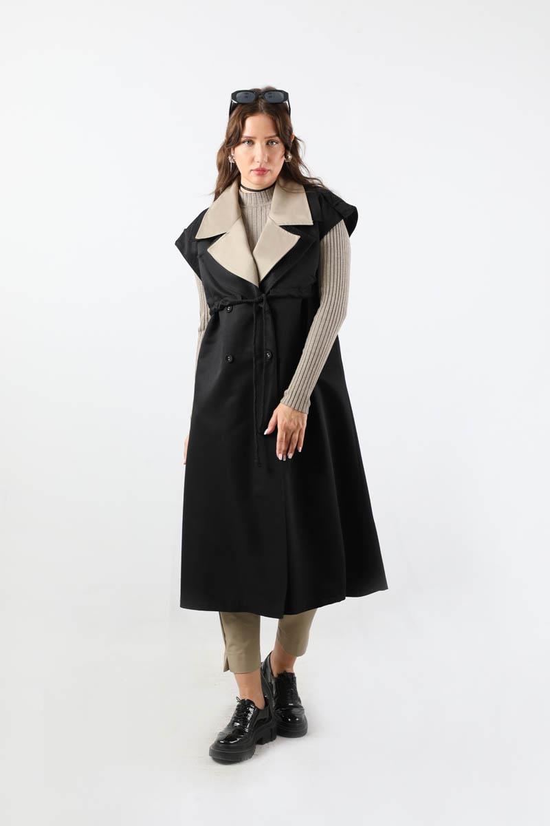 Garnili Yelek Trençkot Siyah