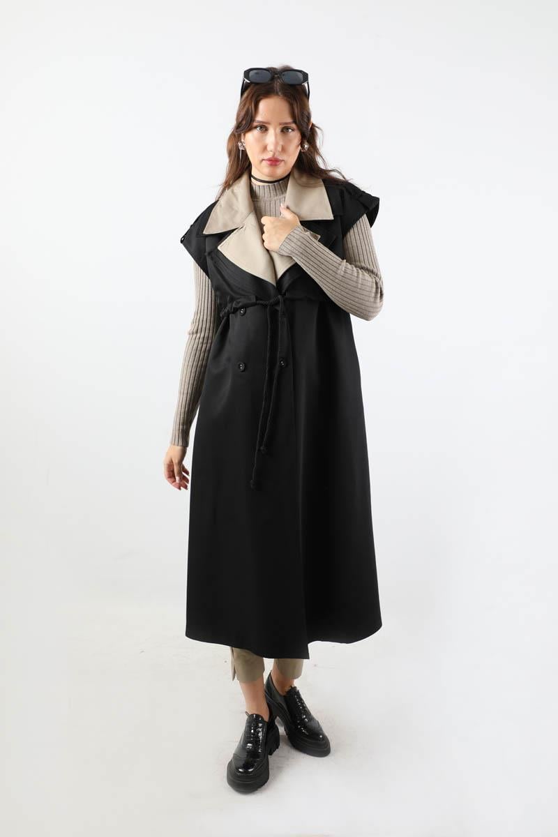 Garnili Yelek Trençkot Siyah