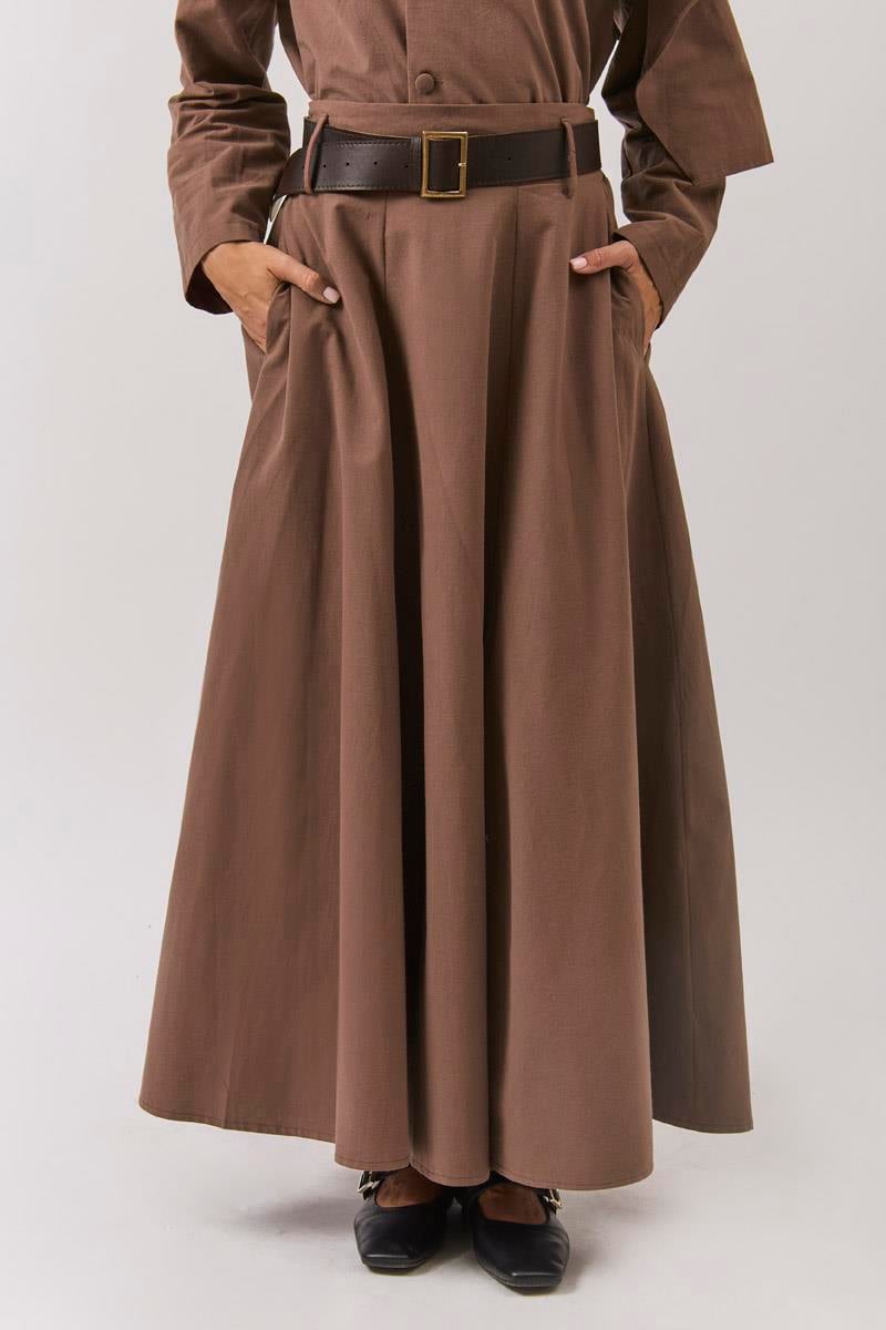 Geniş Kemerli Etek Kahverengi