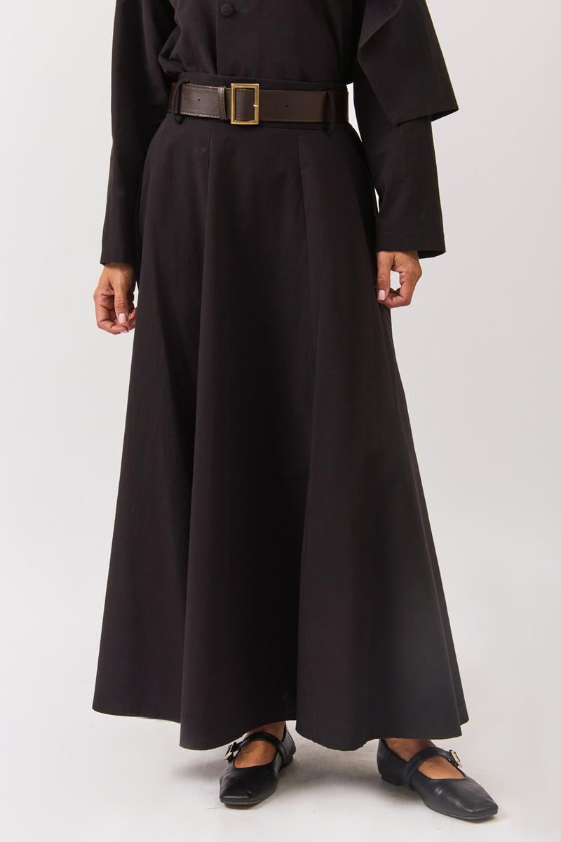 Geniş Kemerli Etek Siyah