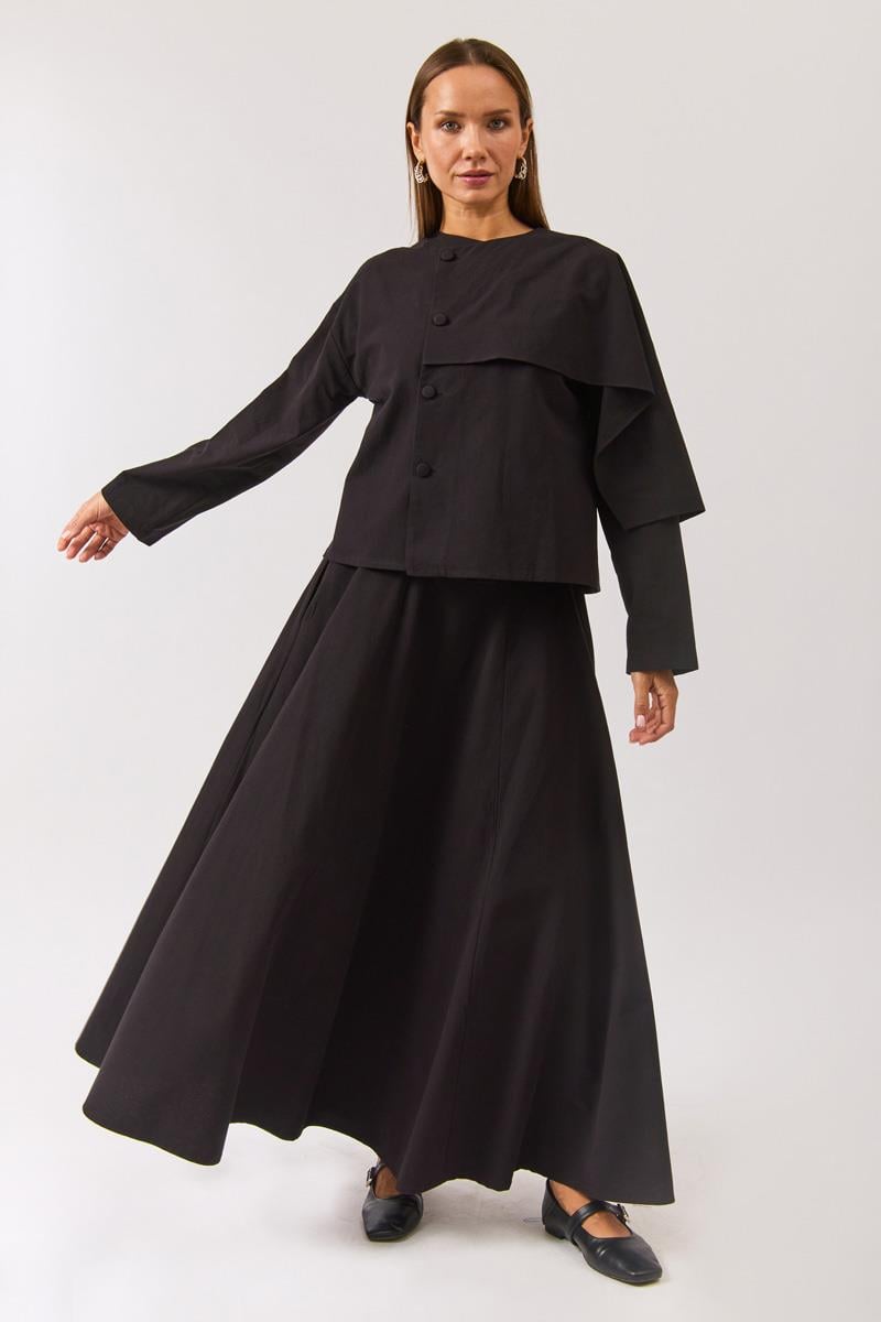 Geniş Kemerli Etek Siyah