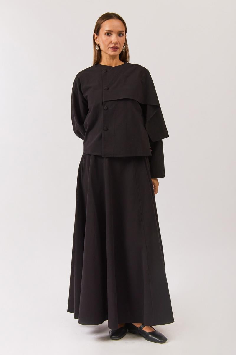 Geniş Kemerli Etek Siyah