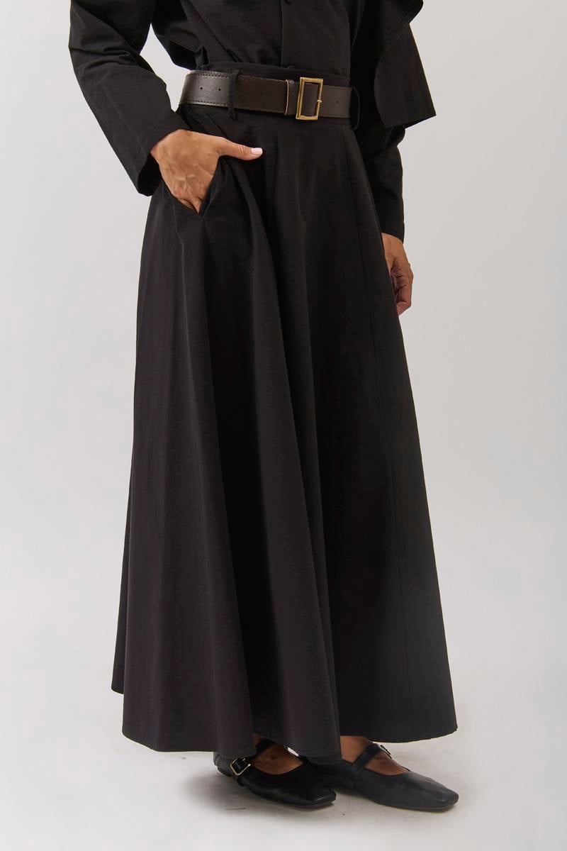 Geniş Kemerli Etek Siyah