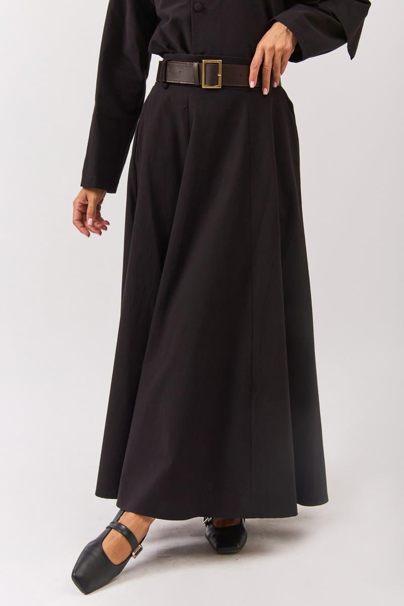 Geniş Kemerli Etek Siyah