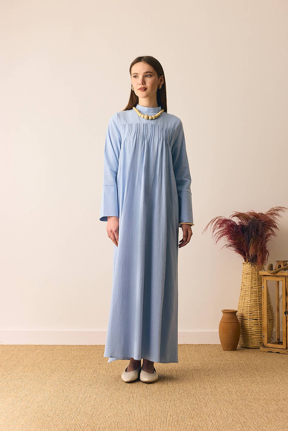 Geniş Manşetli Şile Bezi Elbise