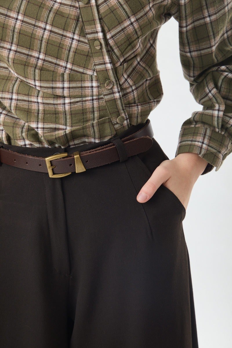 Geniş Paça Poliviskon Pantolon Acı Kahve