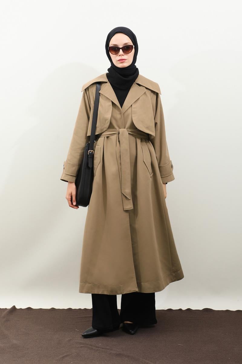 Geniş Yaka Trençkot Camel