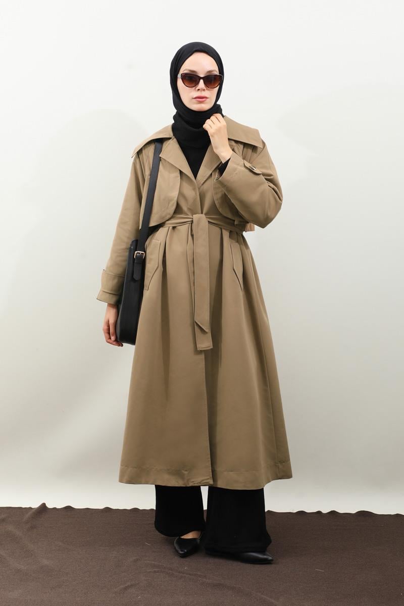 Geniş Yaka Trençkot Camel