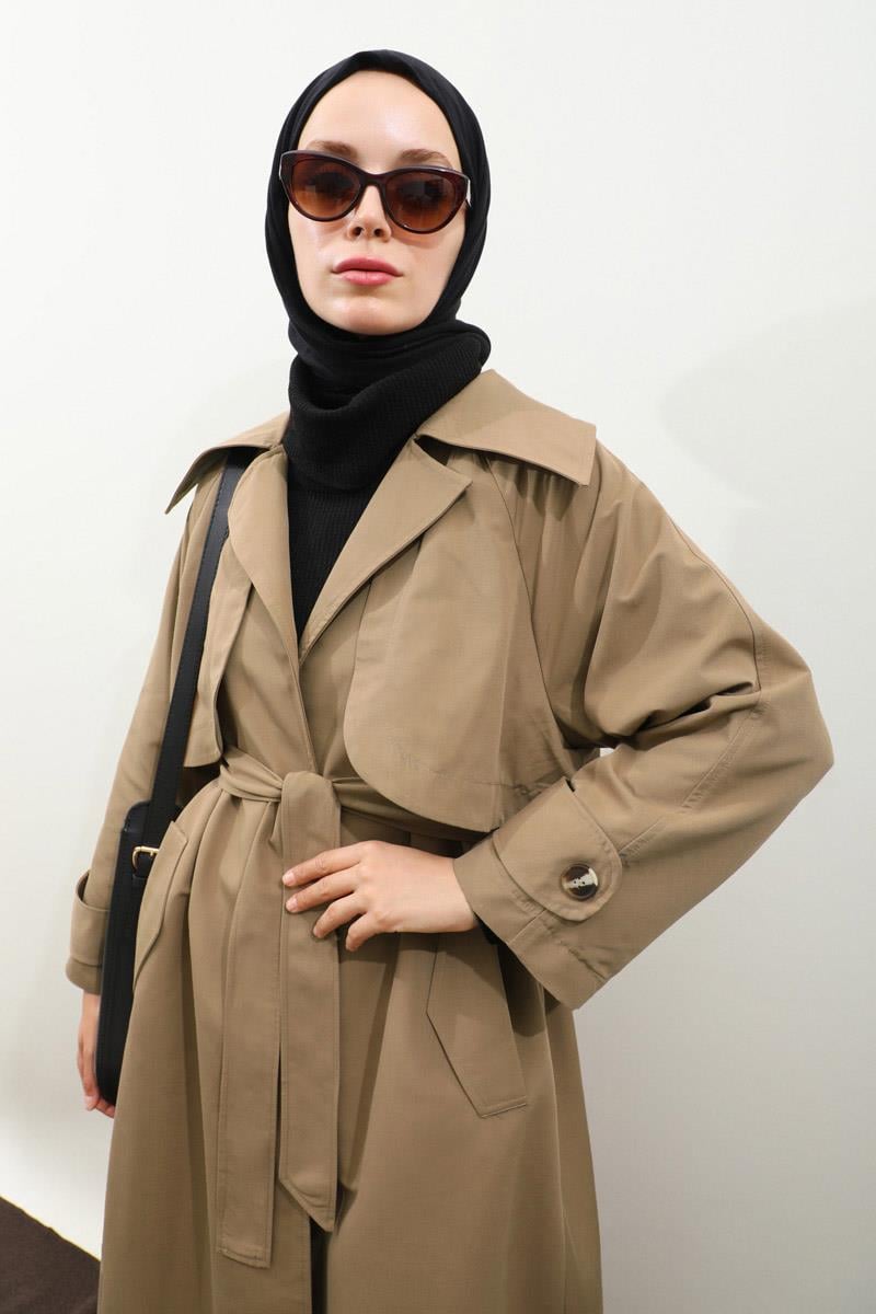 Geniş Yaka Trençkot Camel