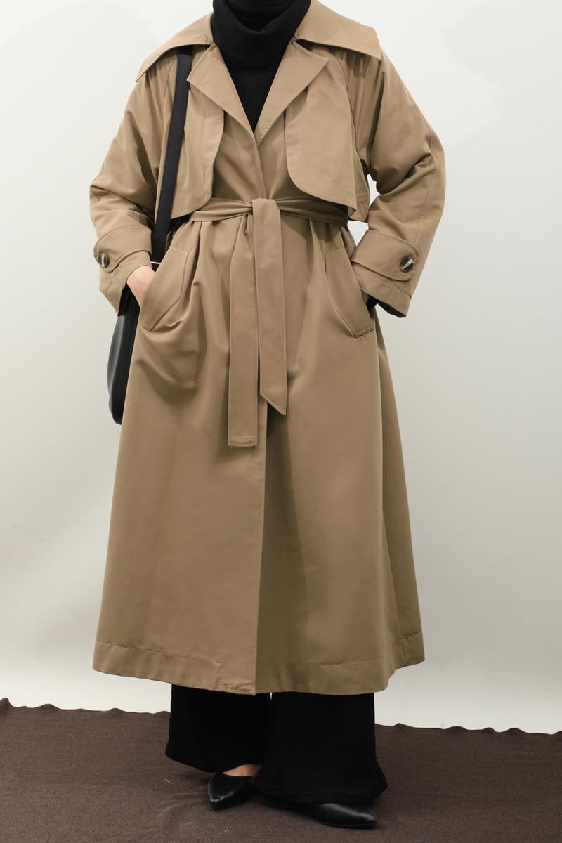 Geniş Yaka Trençkot Camel