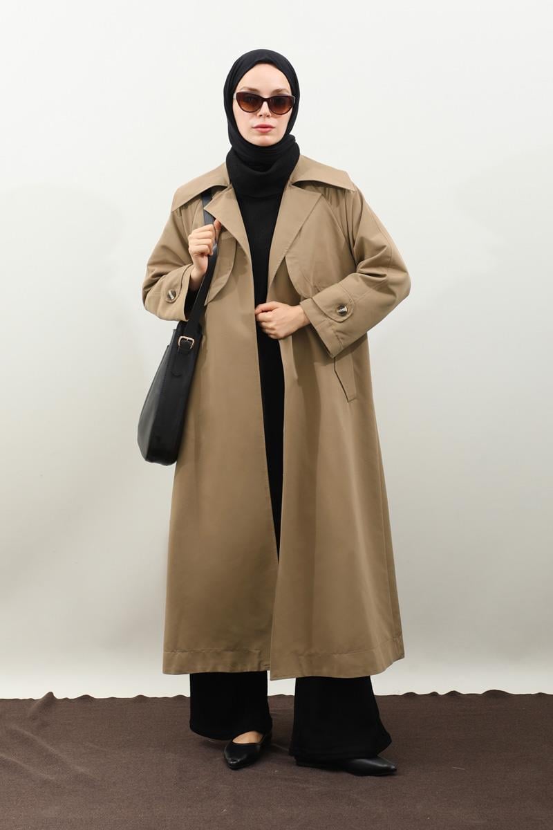 Geniş Yaka Trençkot Camel