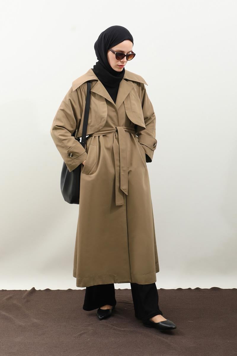 Geniş Yaka Trençkot Camel