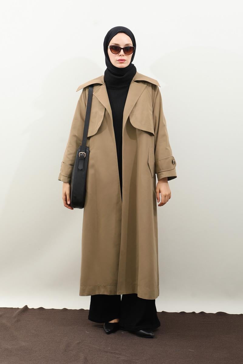 Geniş Yaka Trençkot Camel