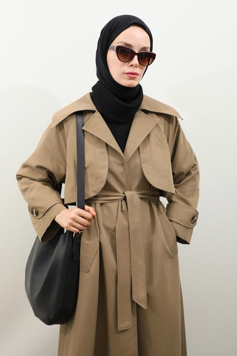 Geniş Yaka Trençkot Camel