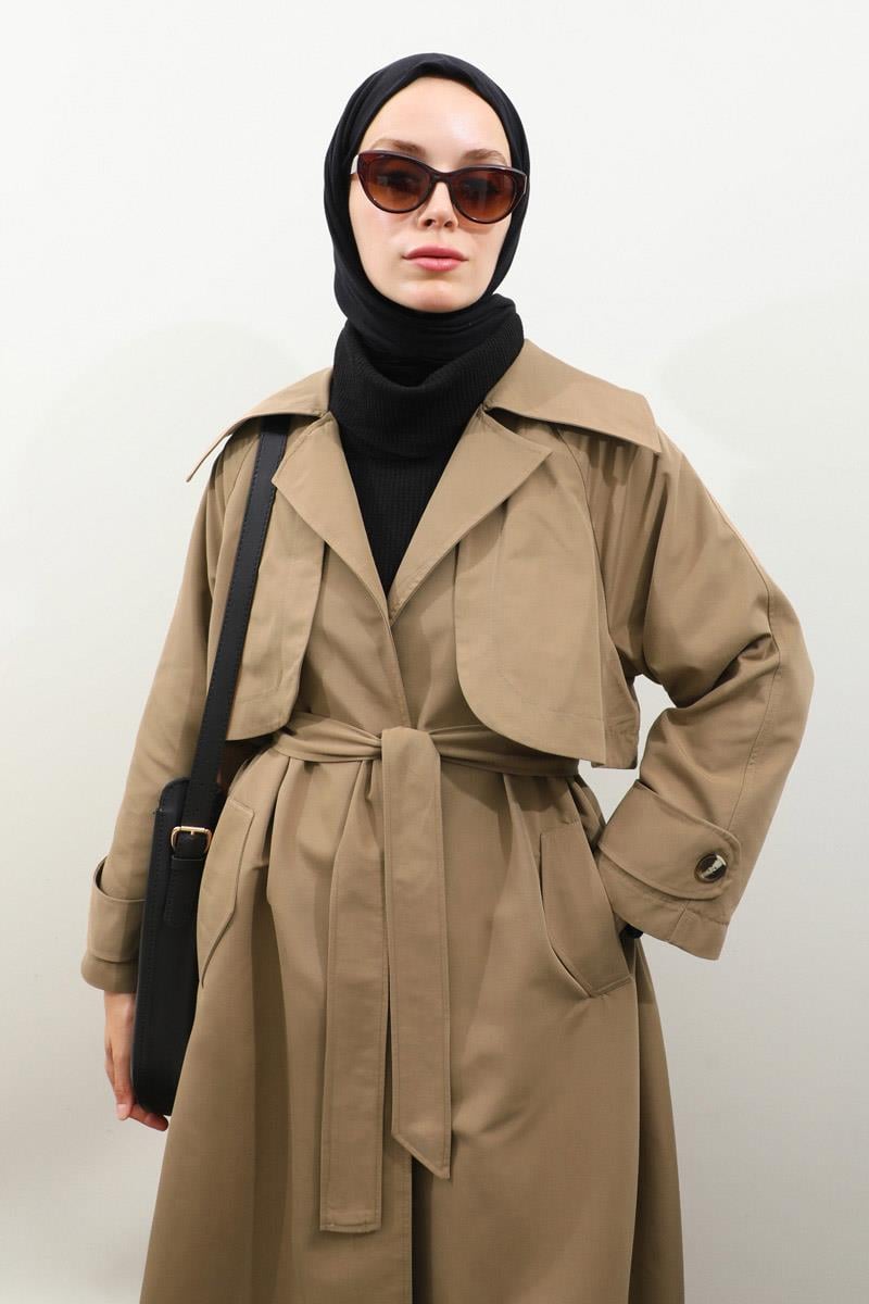 Geniş Yaka Trençkot Camel