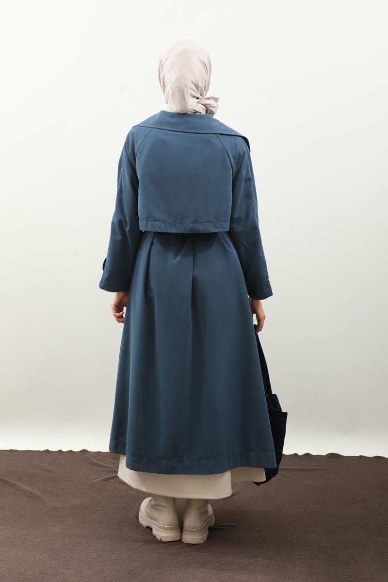 Geniş Yaka Trençkot Lacivert