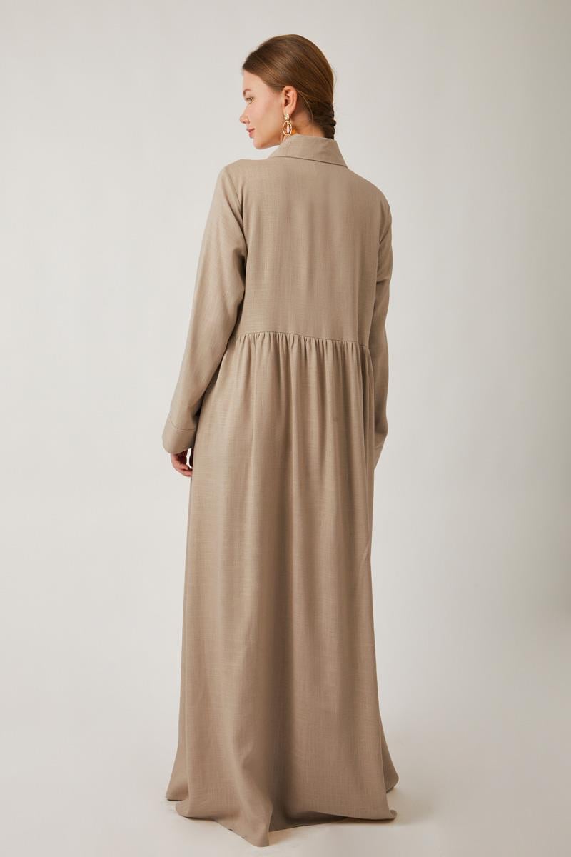 Gizli Düğmeli Dantelli Elbise Taş