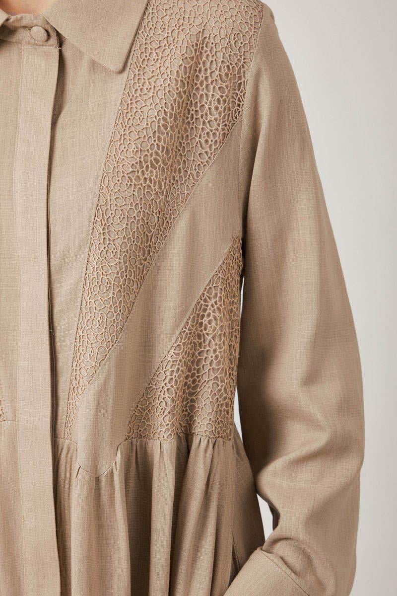 Gizli Düğmeli Dantelli Elbise Taş