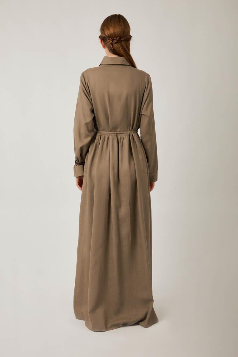 Gizli Düğmeli Dantelli Elbise Vizon