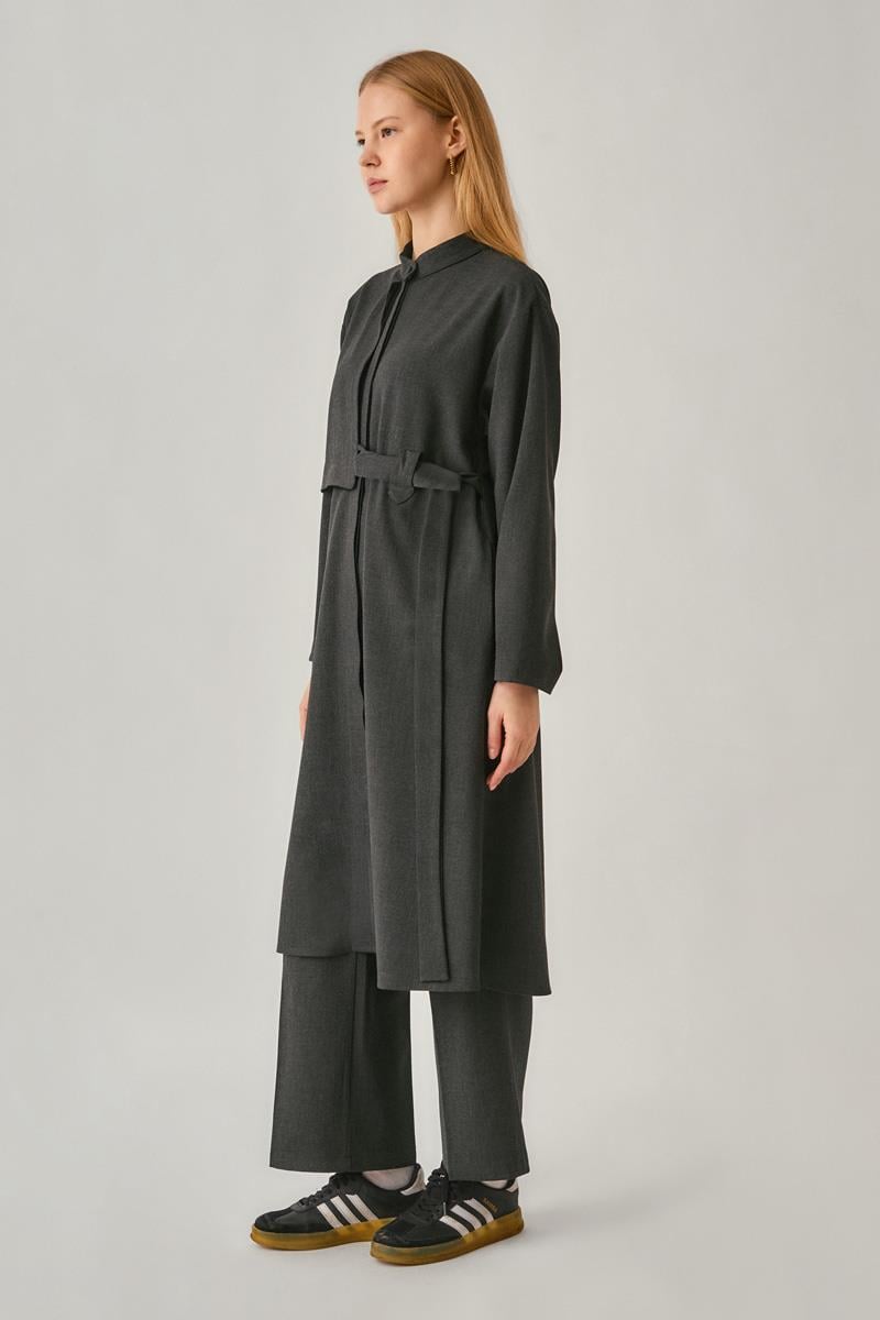 Gizli Düğmeli Uzun Tunik Antrasit