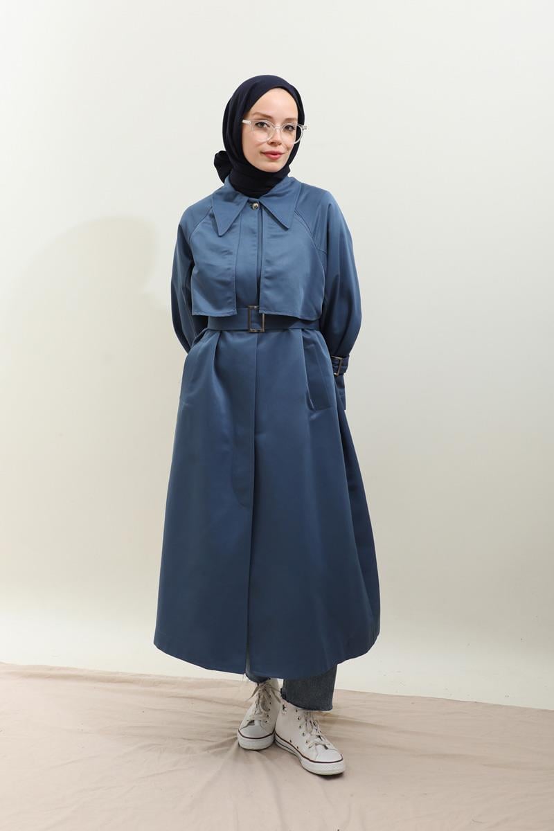 Gömlek Yaka Trençkot İndigo