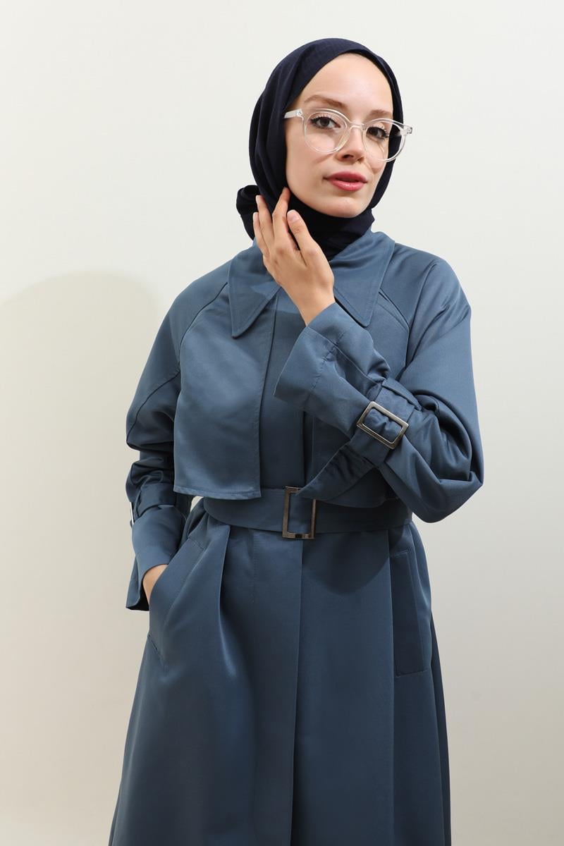 Gömlek Yaka Trençkot İndigo