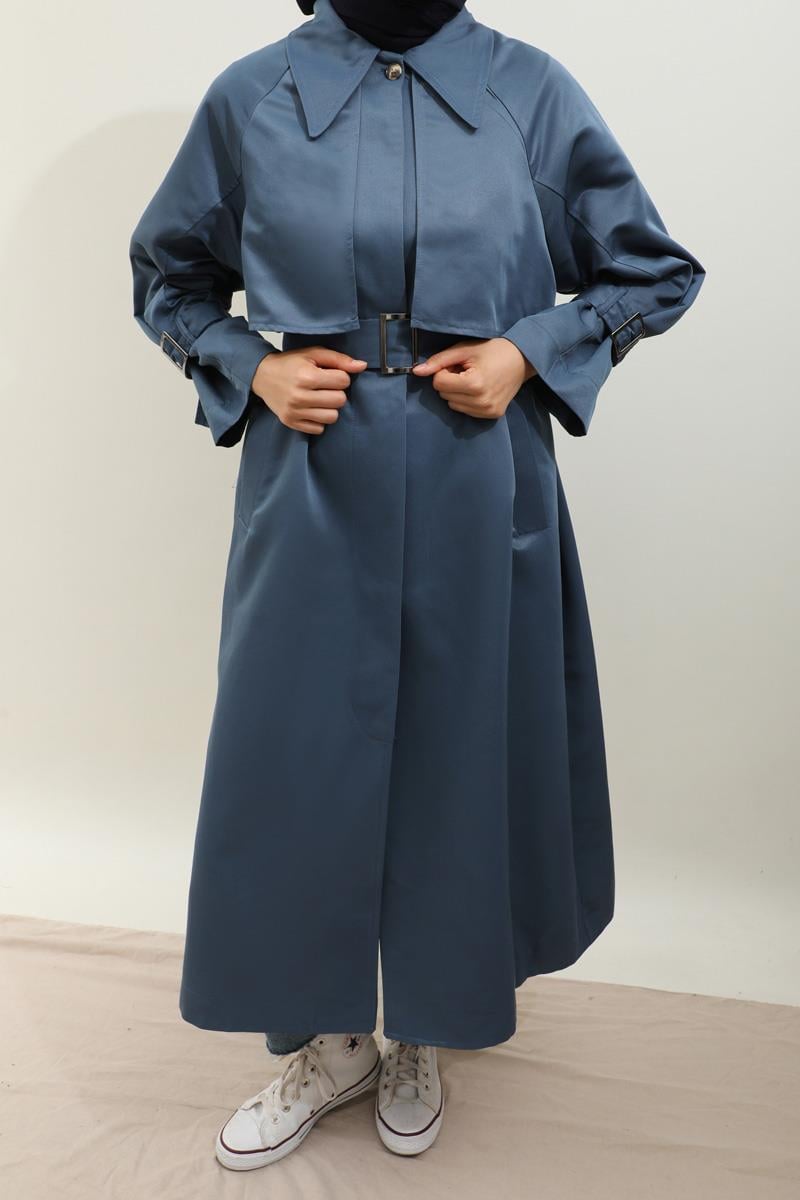 Gömlek Yaka Trençkot İndigo
