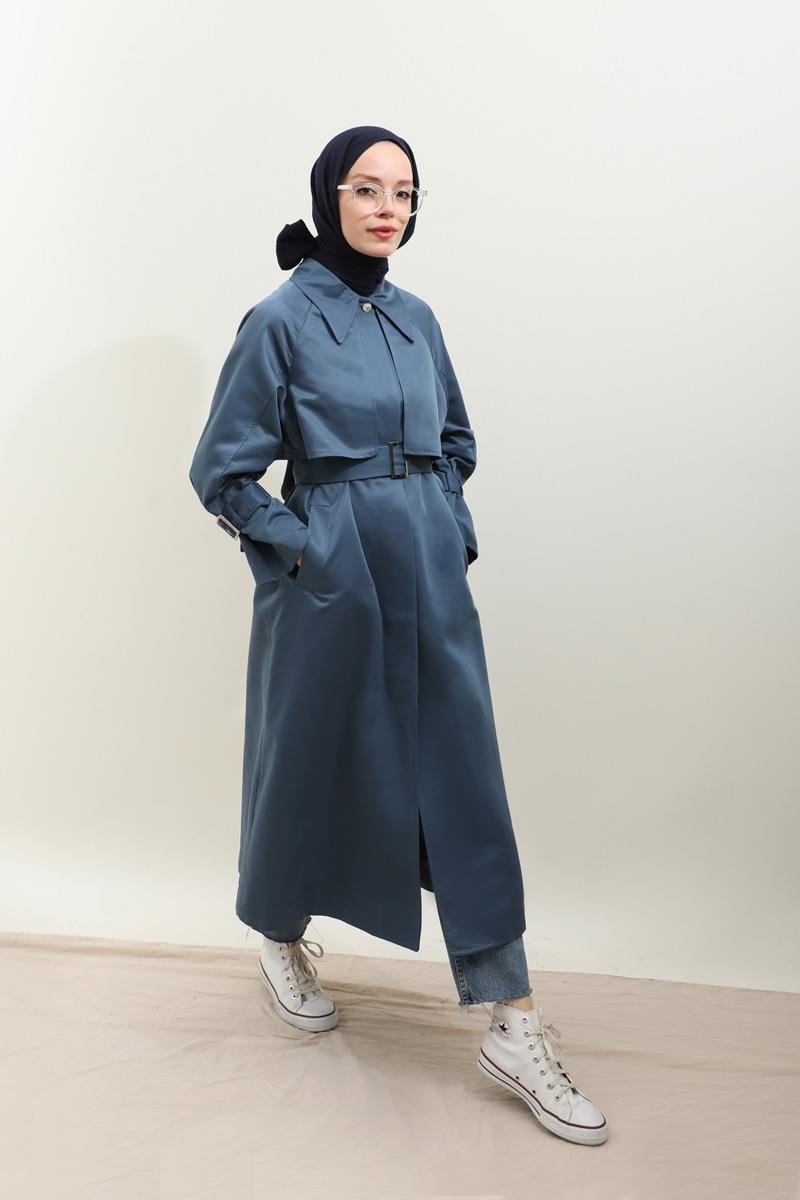 Gömlek Yaka Trençkot İndigo
