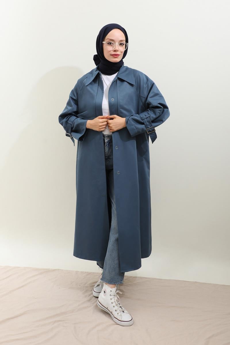 Gömlek Yaka Trençkot İndigo