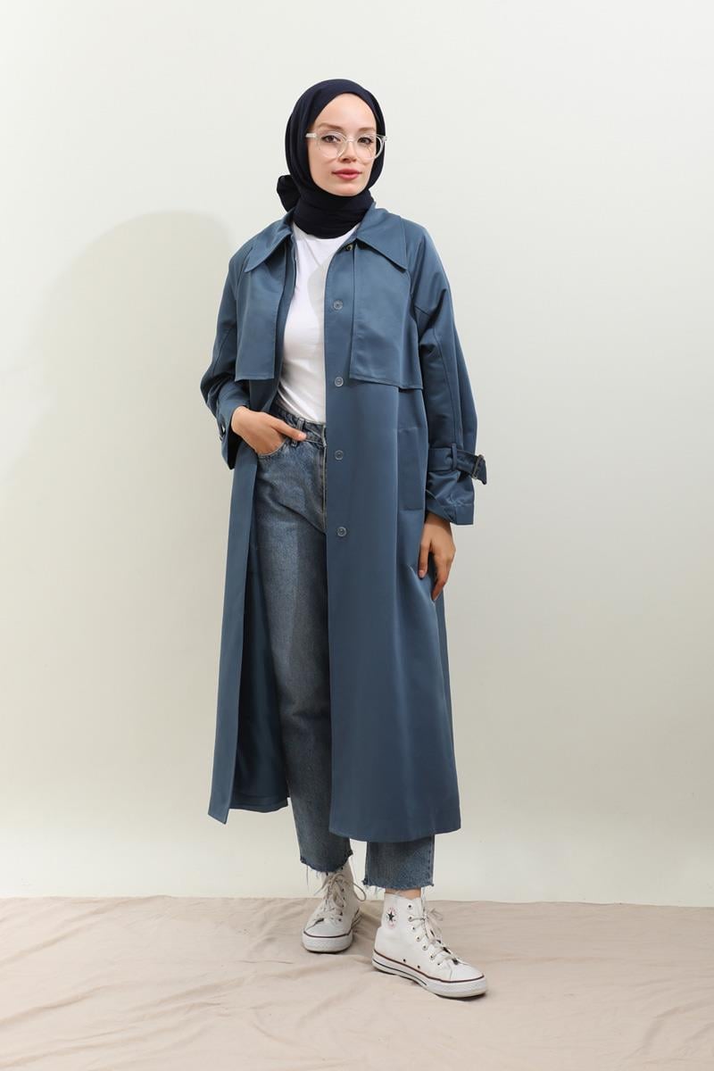 Gömlek Yaka Trençkot İndigo