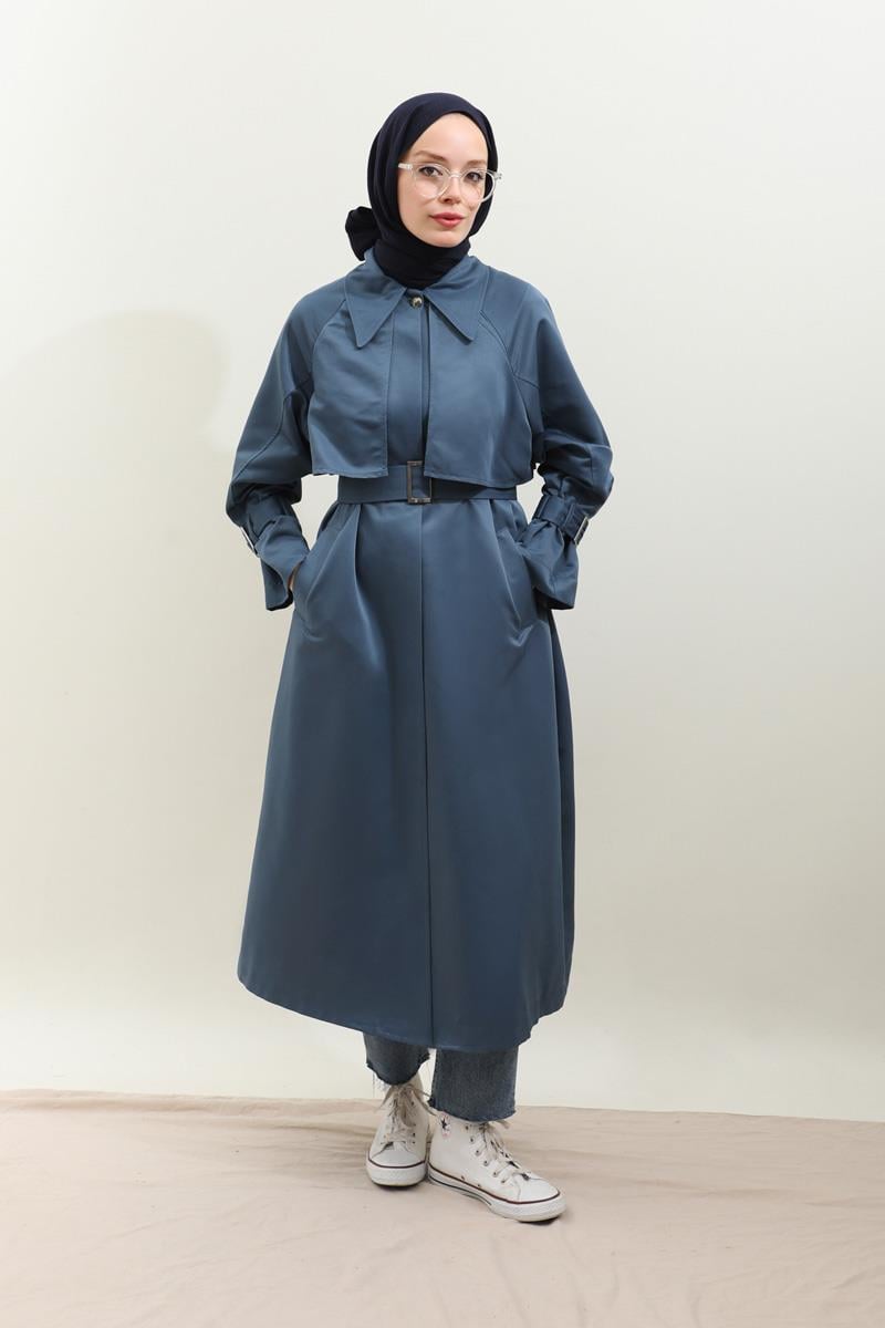 Gömlek Yaka Trençkot İndigo