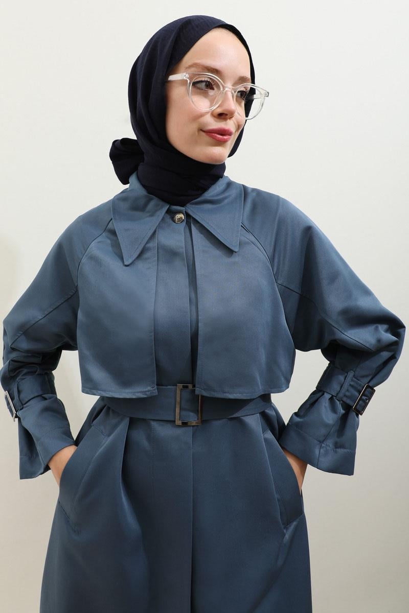 Gömlek Yaka Trençkot İndigo