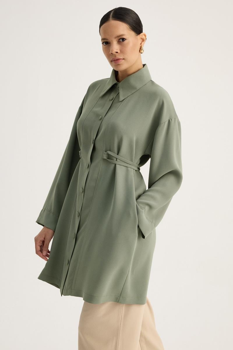 Gömlek Yaka Tunik Koyu Mint