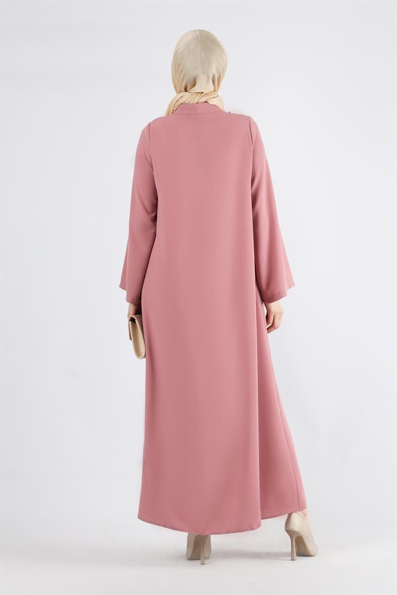 Gül Detaylı Taşlı Ferace Gül Kurusu