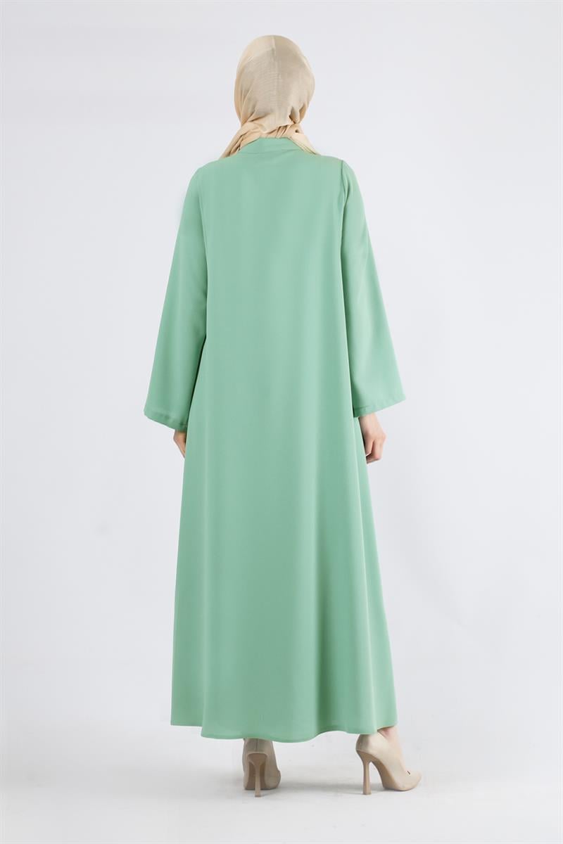 Gül Detaylı Taşlı Ferace Su Yeşili