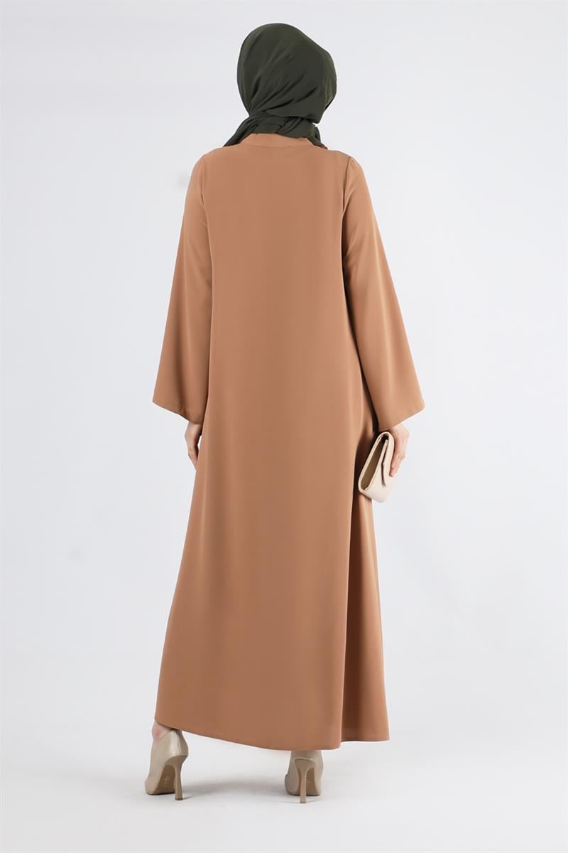 Gül Detaylı Taşlı Ferace Vizon