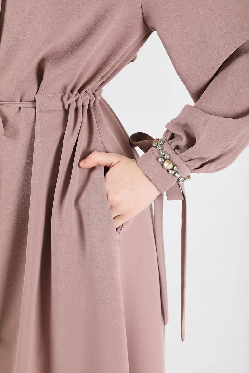 Hakim Yaka Bağcıklı Ferace Gül Kurusu