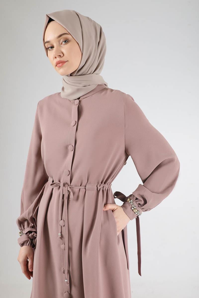 Hakim Yaka Bağcıklı Ferace Gül Kurusu