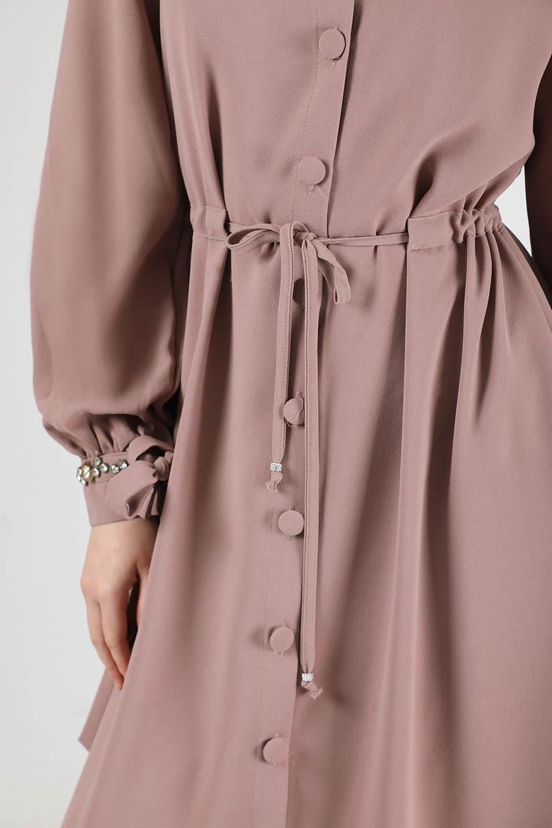 Hakim Yaka Bağcıklı Ferace Gül Kurusu