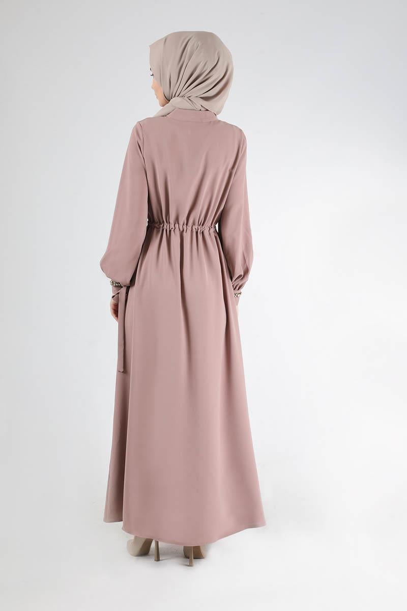 Hakim Yaka Bağcıklı Ferace Gül Kurusu