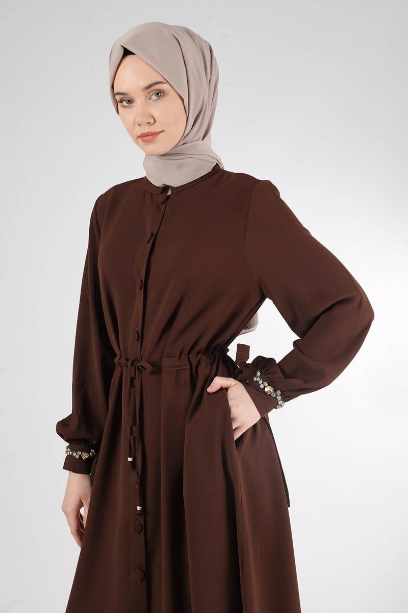 Hakim Yaka Bağcıklı Ferace Kahve