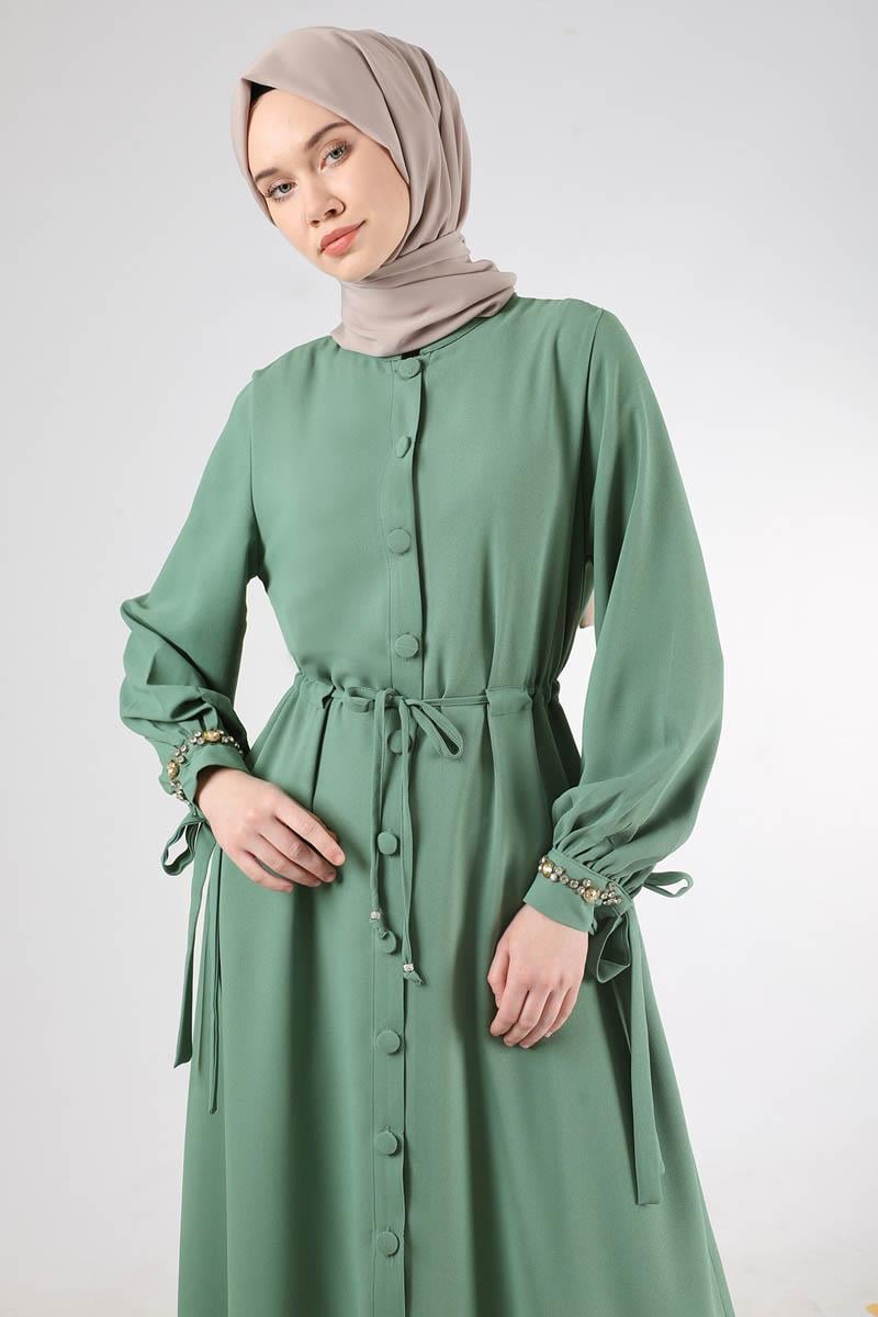 Hakim Yaka Bağcıklı Ferace Mint