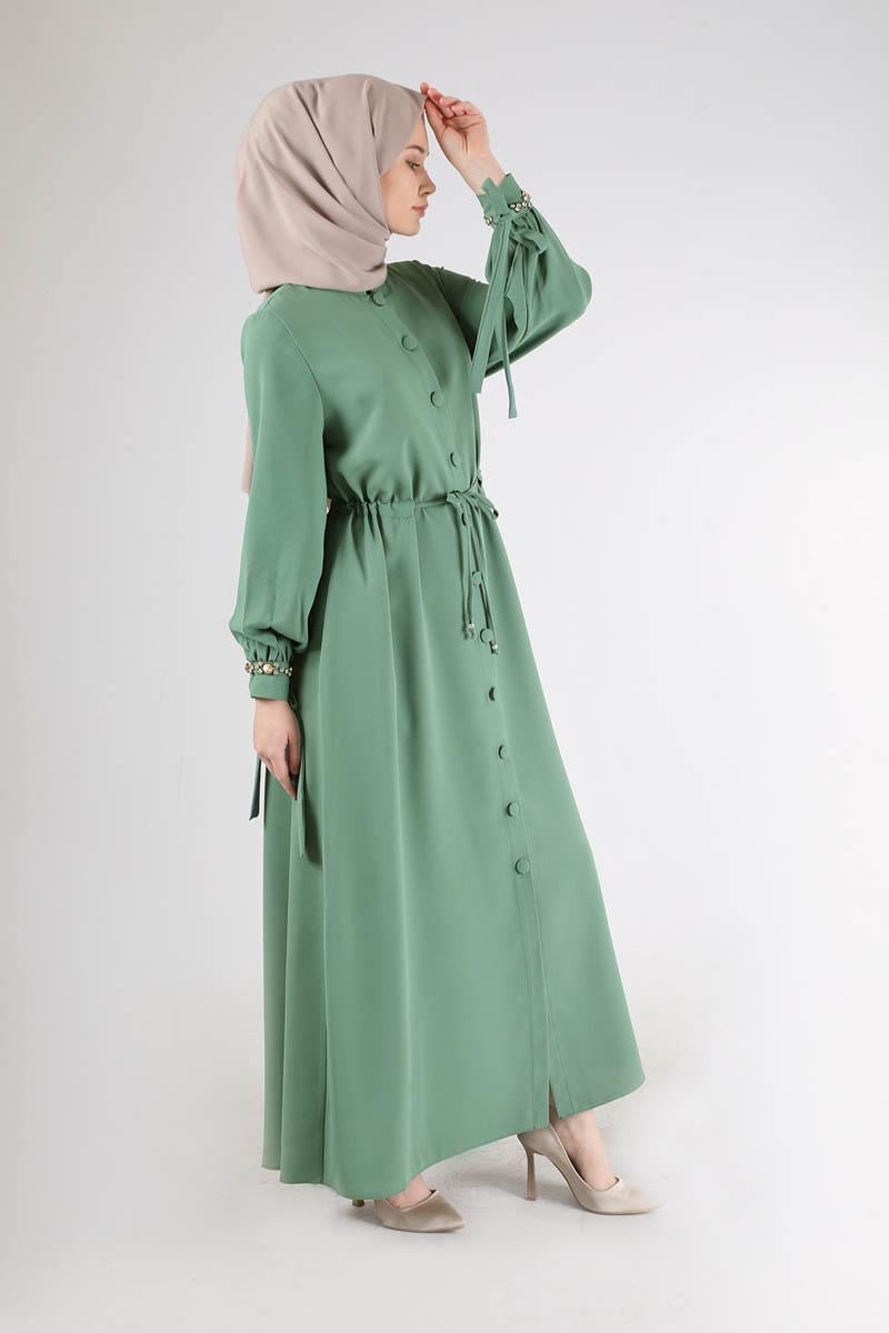 Hakim Yaka Bağcıklı Ferace Mint