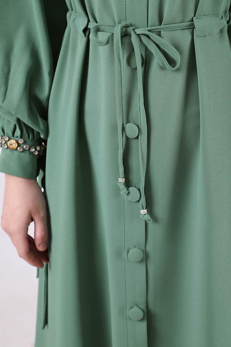 Hakim Yaka Bağcıklı Ferace Mint