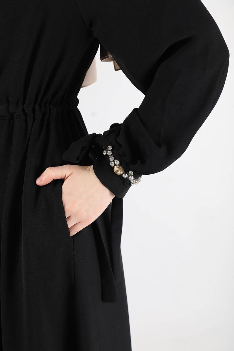 Hakim Yaka Bağcıklı Ferace Siyah