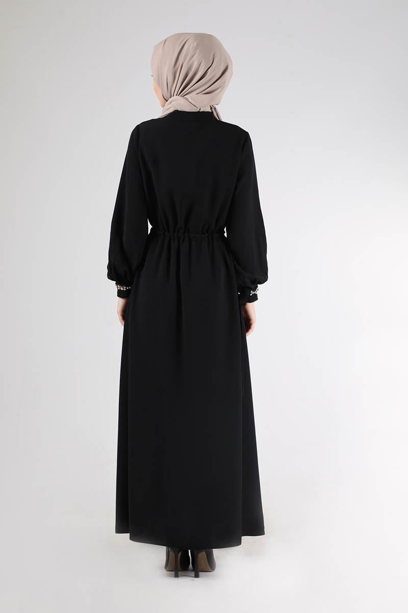 Hakim Yaka Bağcıklı Ferace Siyah