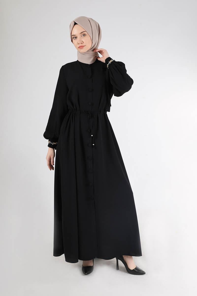 Hakim Yaka Bağcıklı Ferace Siyah