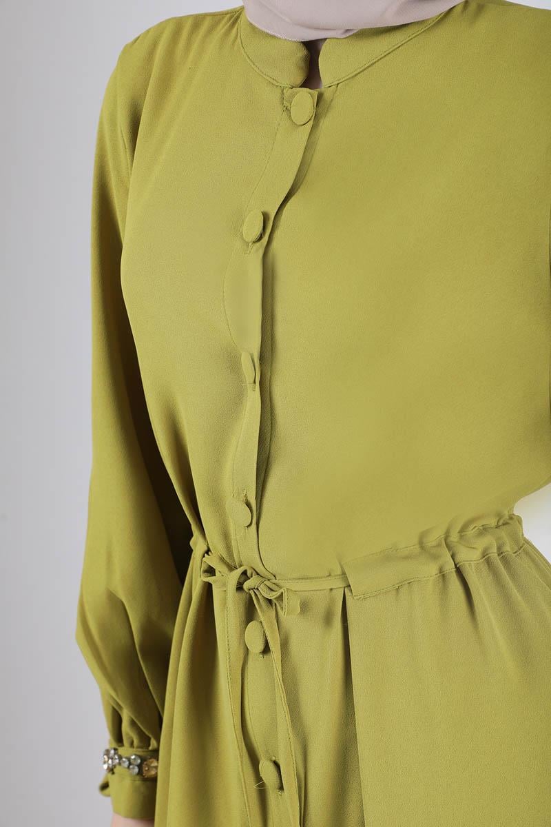 Hakim Yaka Bağcıklı Ferace Yağ Yeşili