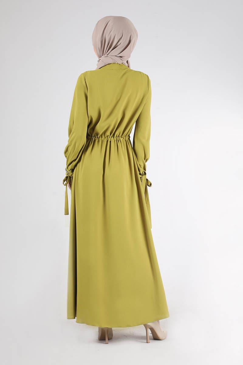 Hakim Yaka Bağcıklı Ferace Yağ Yeşili